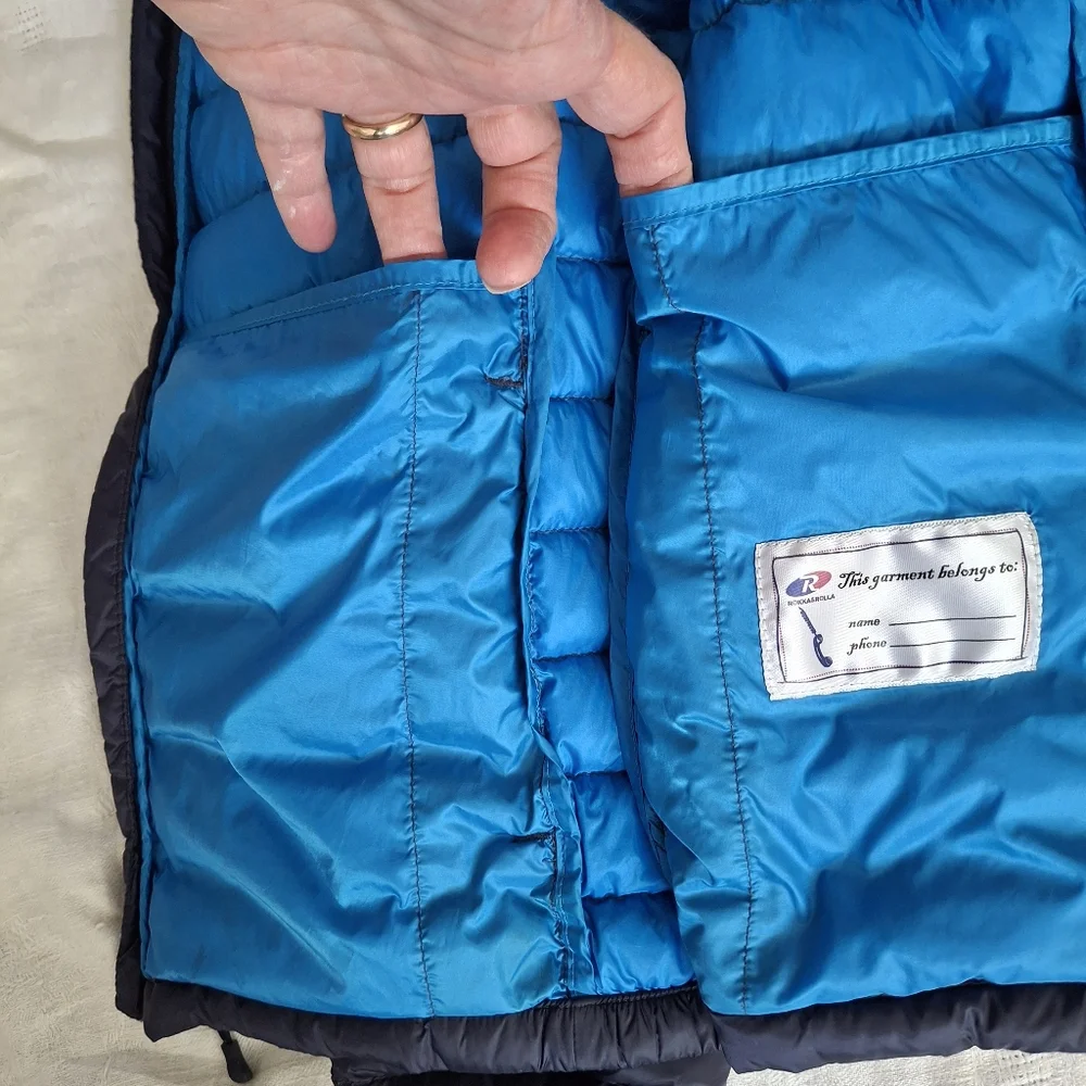Rokka & Rolla 90% Down Puffer Jacket Kids Childs L 10-12  Lightweight Hood Navy